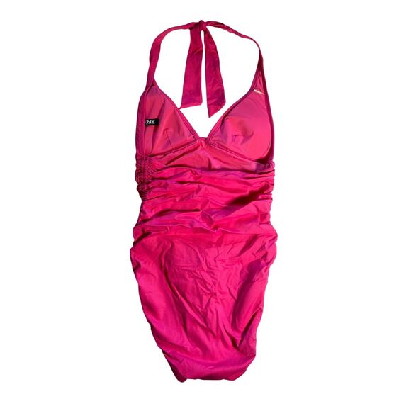 DKNY One Piece Halter‎ Swimsuit Ruched Side Tummy Control Hot Pink Size Medium - Picture 6 of 10